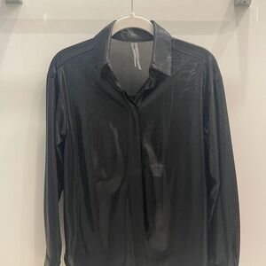 Anthropologie Shiny Black Blouse, Size Small